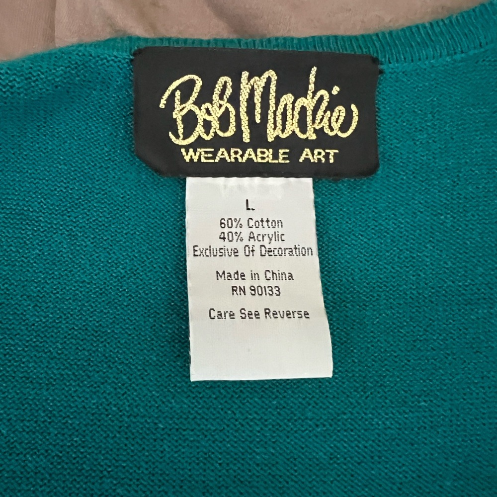 Bob Mackie Women's Size Large Teal Sequin Beaded Wearable Art Cardigan Sweater - Picture 3 of 3